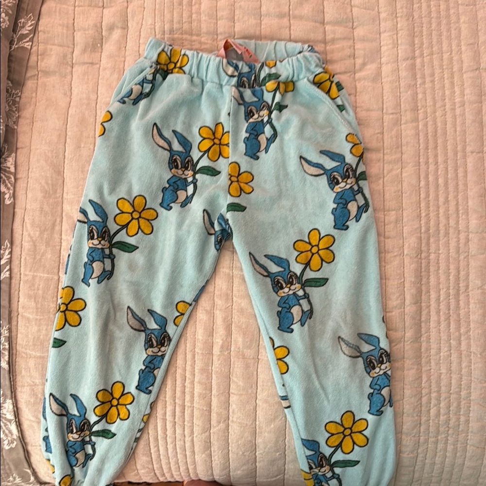 HUGO LOVES TIKI Blue and Yellow Floral Print Joggers with Elastic Cuffs